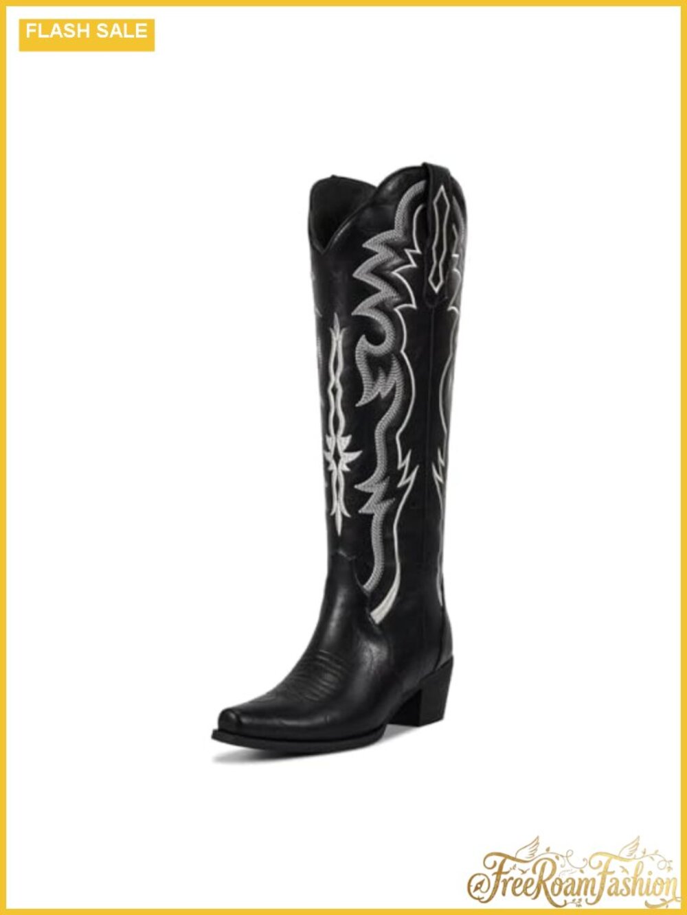 wetkiss Women's Faux Leather Knee-High Western Cowboy Boots Block Heel